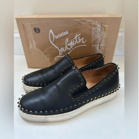 Christian Louboutin Authentic Studded Loafers Black Leather shoes sz 38.5 US 8.5 - Picture 1 of 14